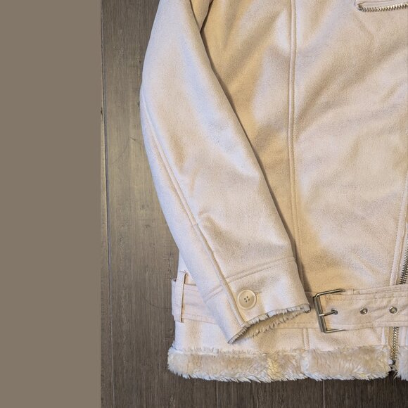 Forever 21 Faux Fur Lined Sherpa Moto Jacket, Cream, Size M - Picture 6 of 13